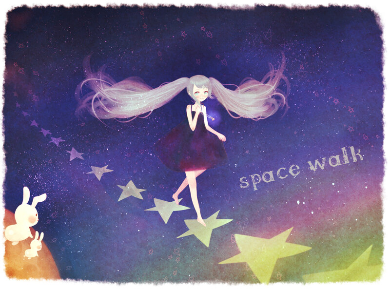 girl walking on stars in space