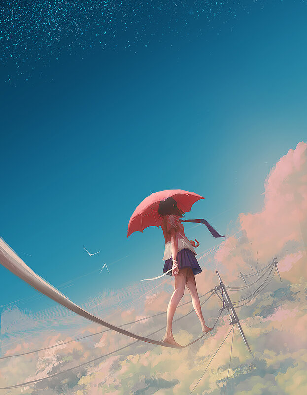 Girl Walking on Tightrope