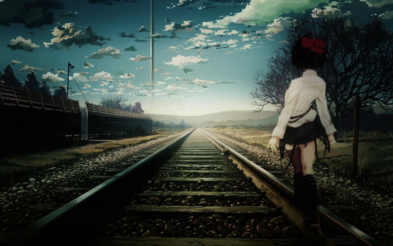 girl walking on train tracks