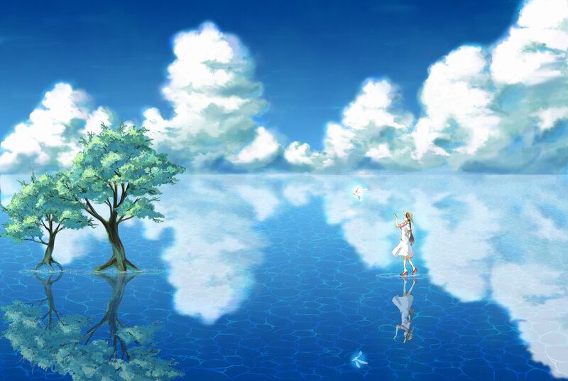Girl Walking on Water — Blue, Serene