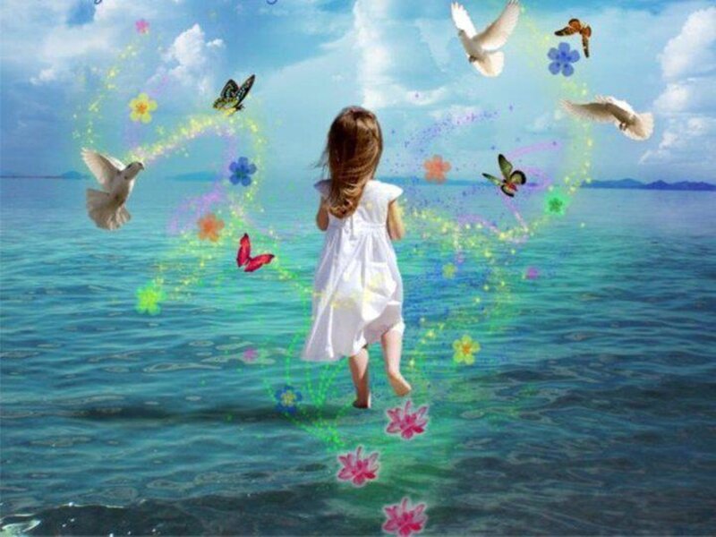 Girl Walking on Water — Blue