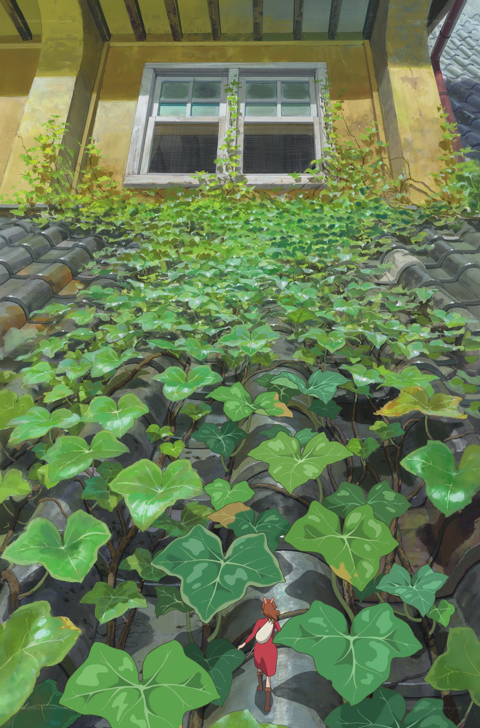 girl walking through ivy-covered path