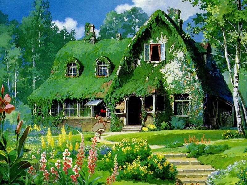 Girl Walking to Cottage — Green