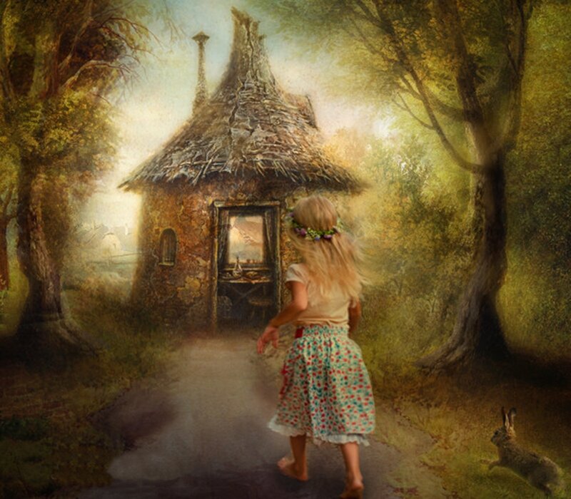 Girl Walking to Cottage