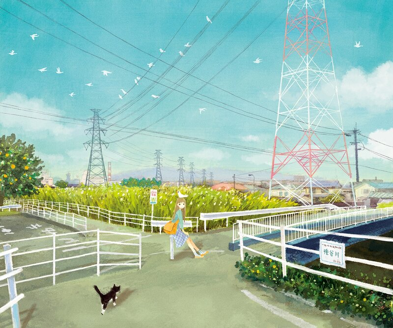 Girl Walking with Cat — Green