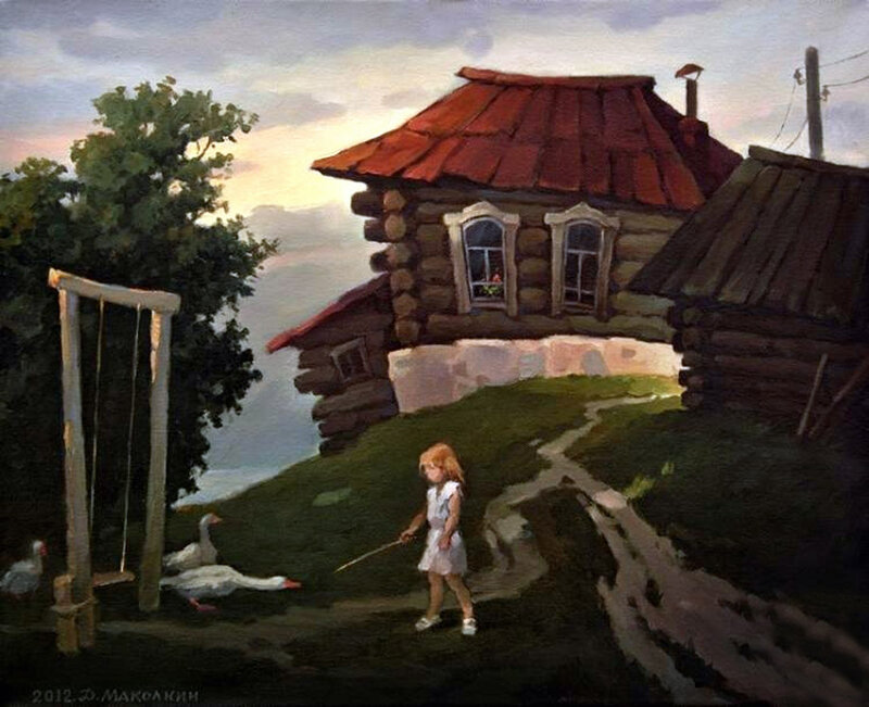 Girl Walking with Geese