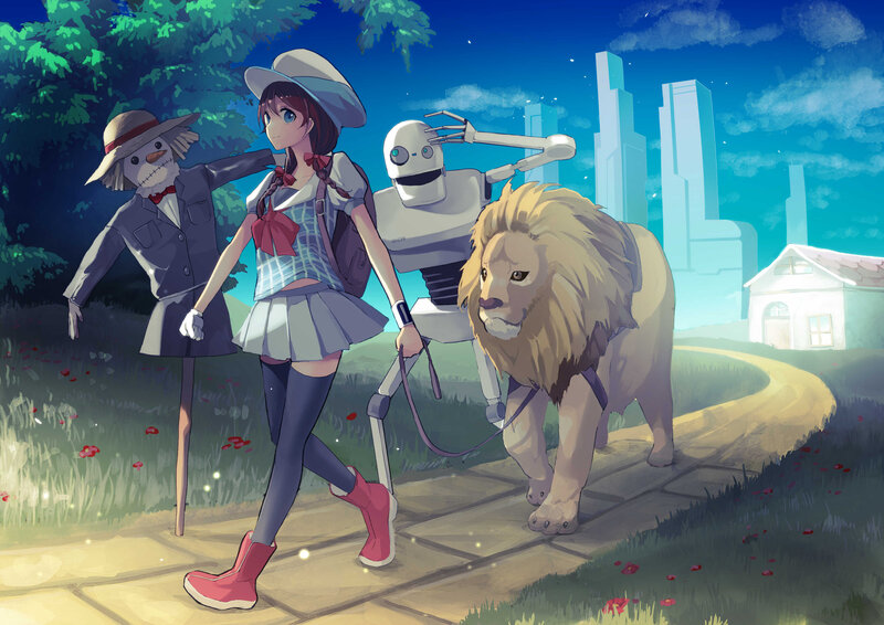 Girl Walking with Lion