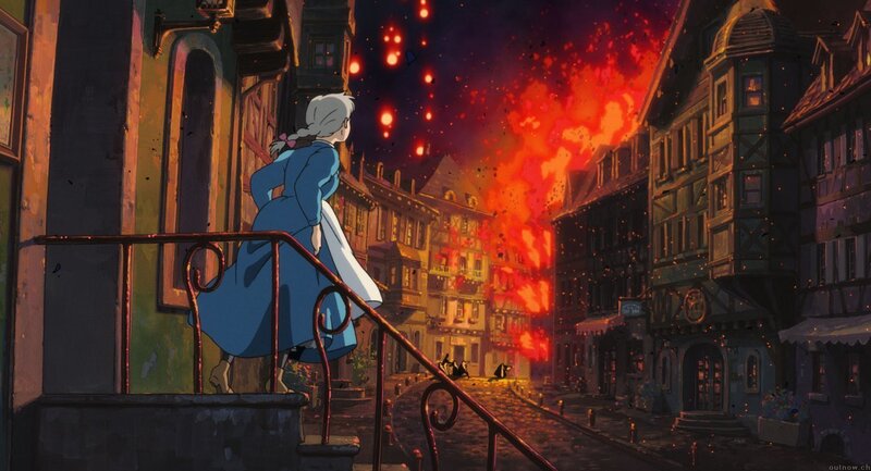 Girl watches town burn