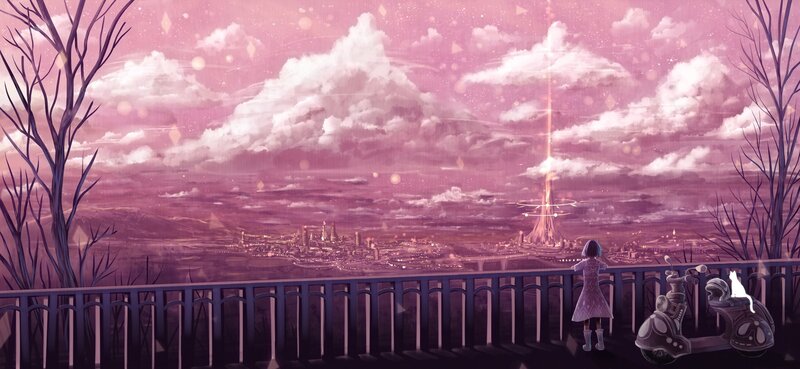 girl watching a city at dusk