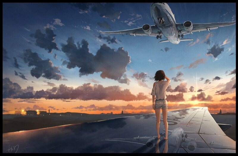 Girl Watching Airplane