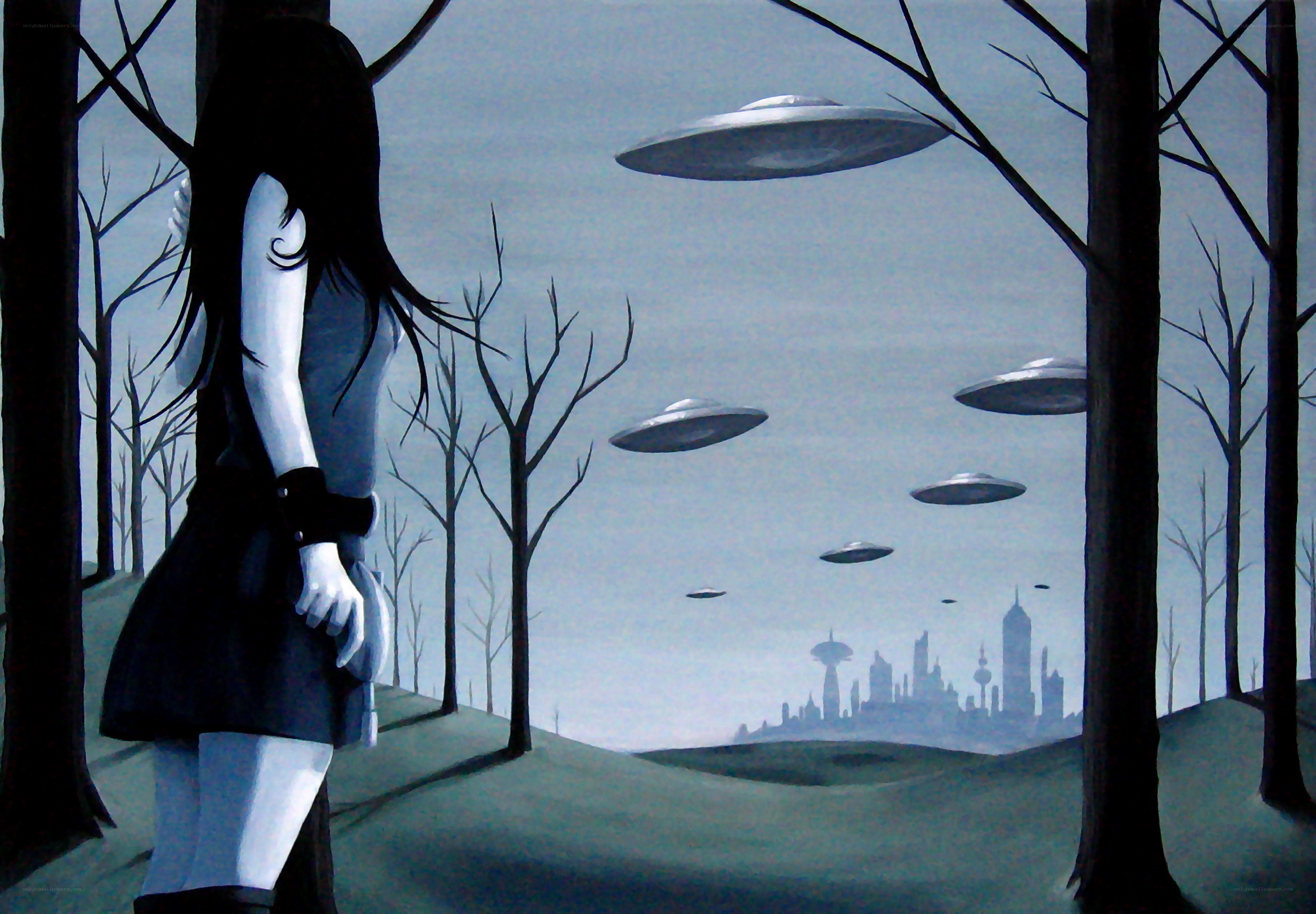 girl watching alien fleet