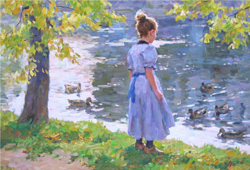 Girl Watching Ducks — Blue