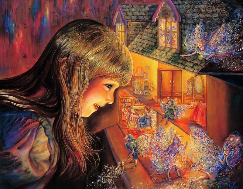 Girl watching fairies at night