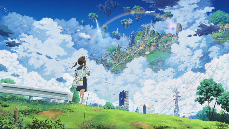 girl watching floating islands