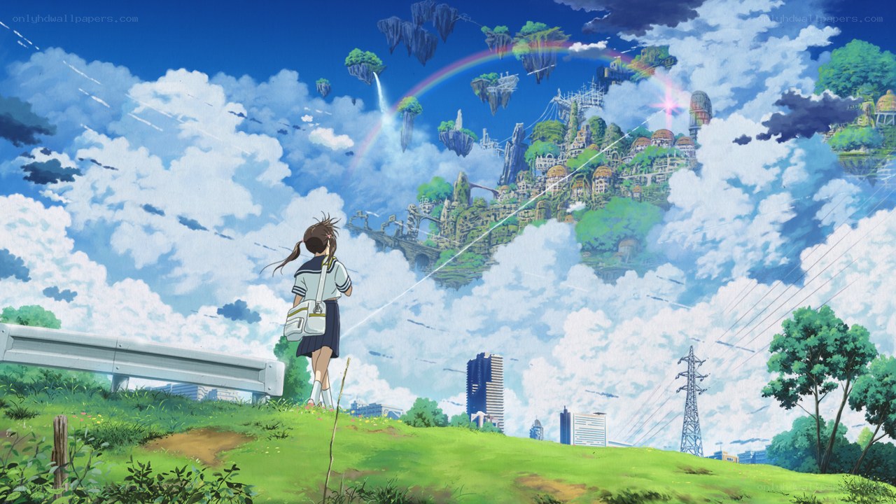 girl watching floating islands