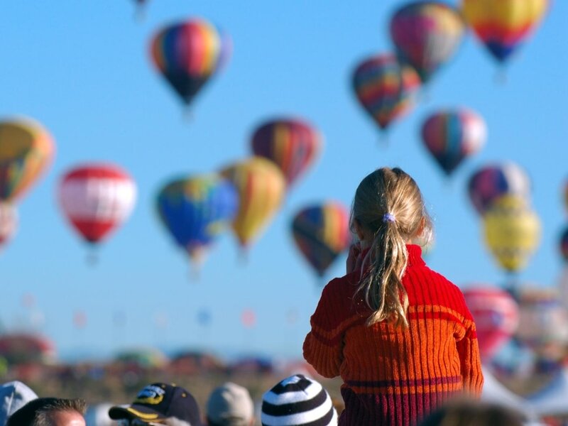 Girl Watching Hot Air Balloons — Blue