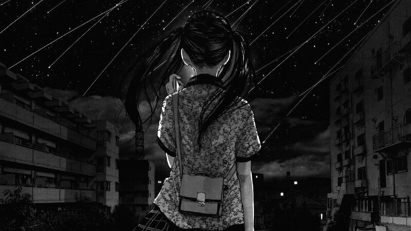 Girl Watching Meteor Shower — Black, Dramatic