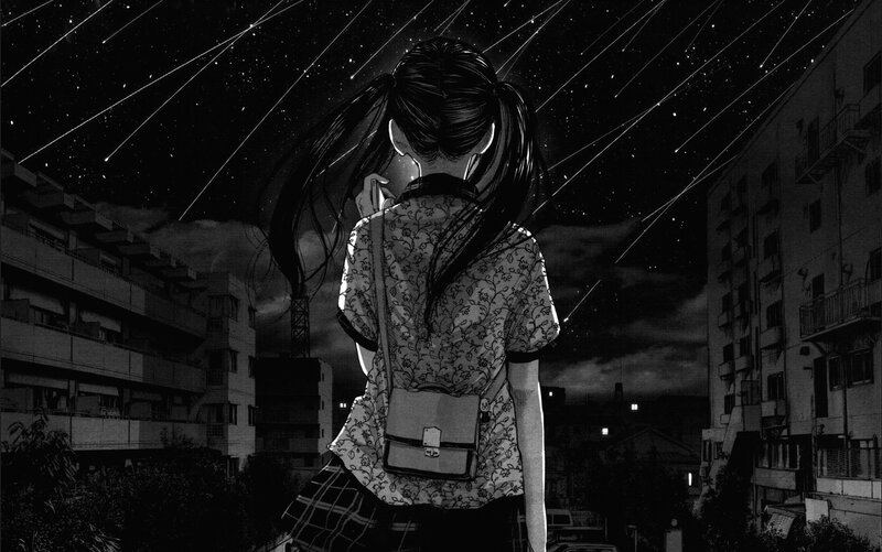 Girl Watching Meteor Shower — Black