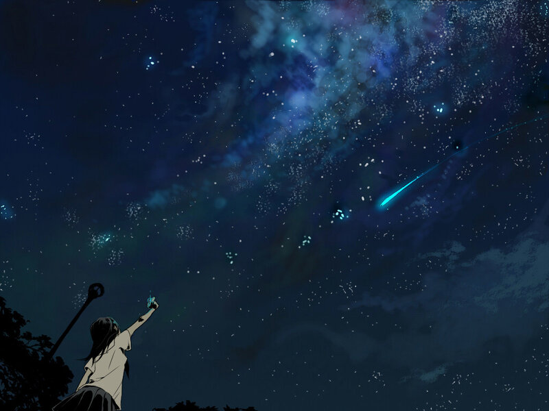 Girl Watching Meteor Shower — Blue