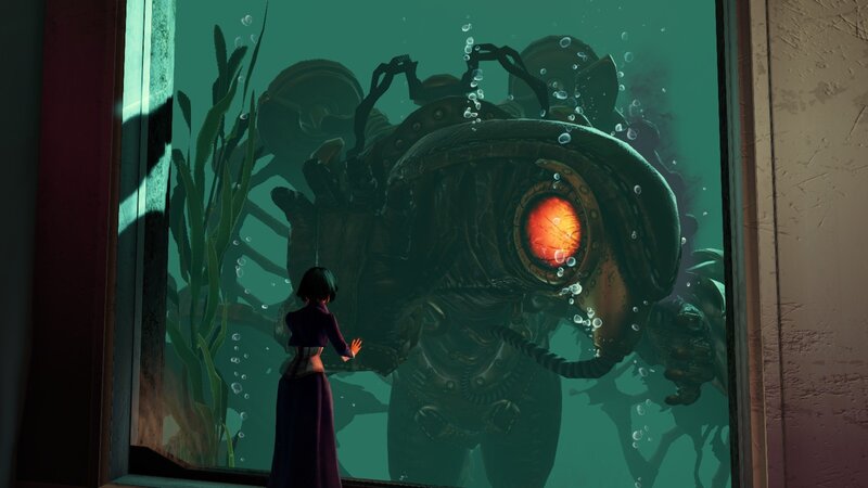 girl watching robot in aquarium