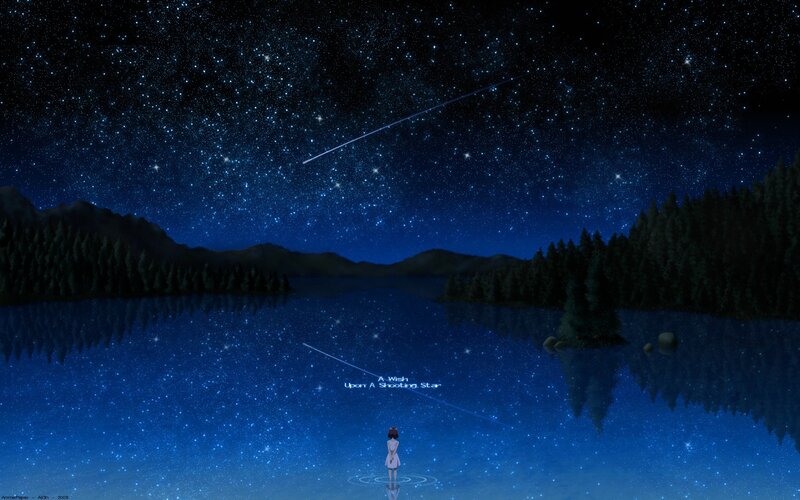 Girl Watching Shooting Star — Blue