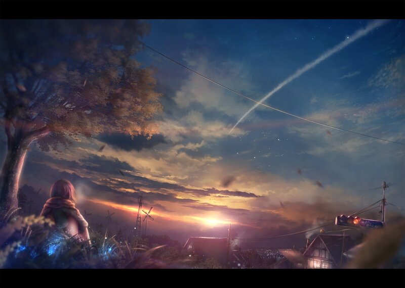 Girl Watching Sunset — Blue