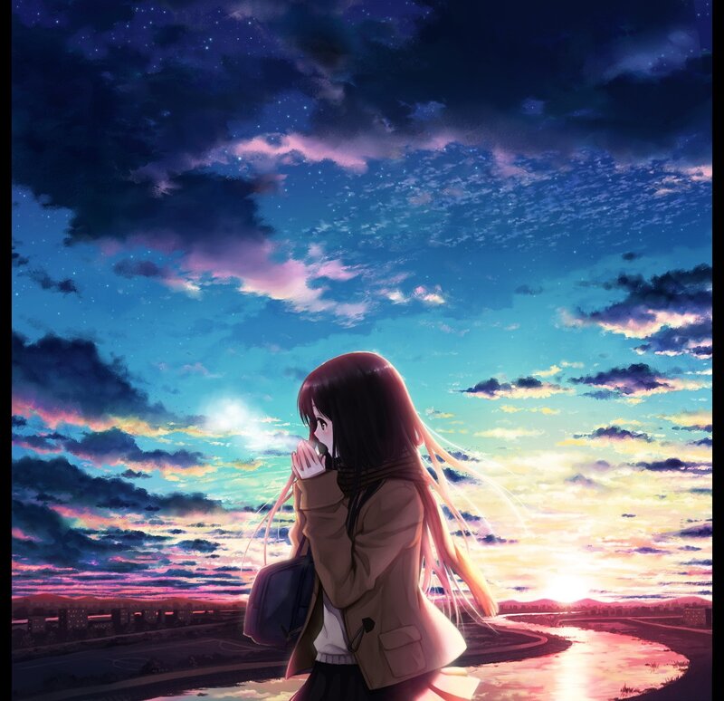 girl watching sunset by river