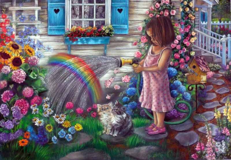 Girl Watering Garden