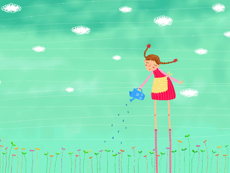 Girl Watering Plants