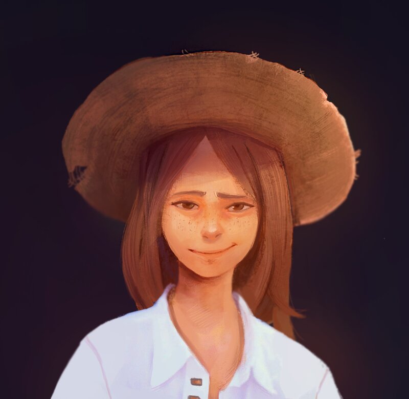 Girl Wearing Straw Hat — Brown