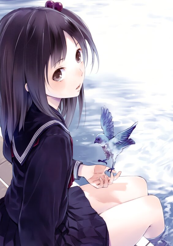 Girl with a bird on her hand