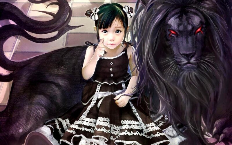 Girl with a black lion