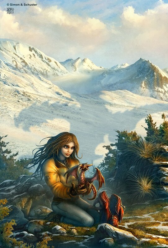 Girl with a dragon in the mountains