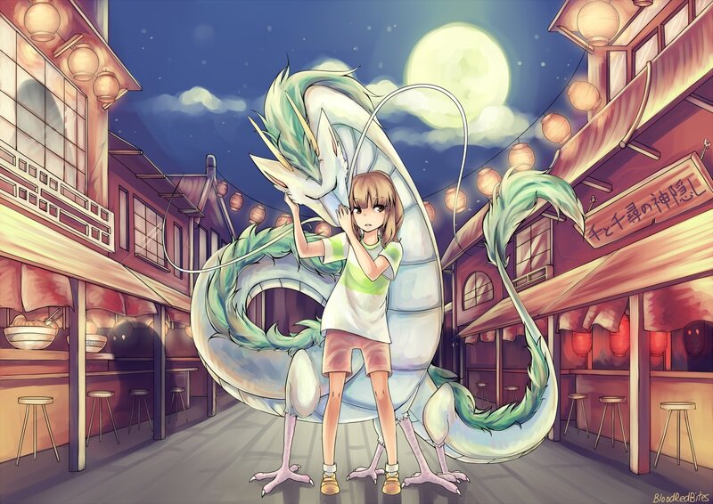 girl with a dragon in the night