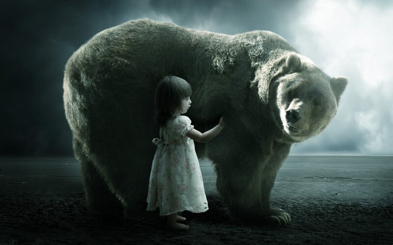Girl with a giant bear