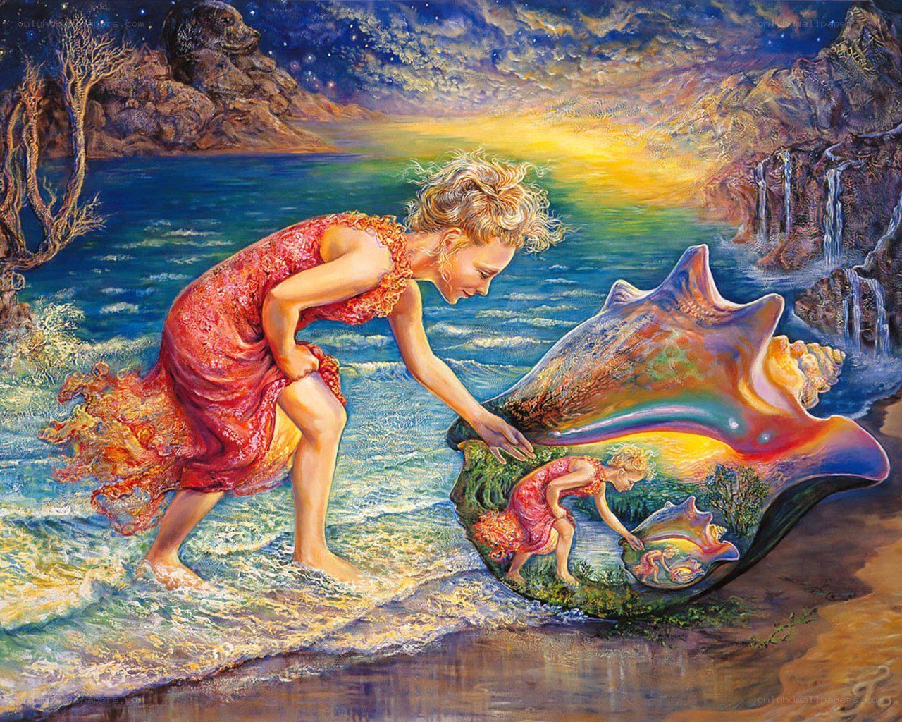 Girl with a giant seashell