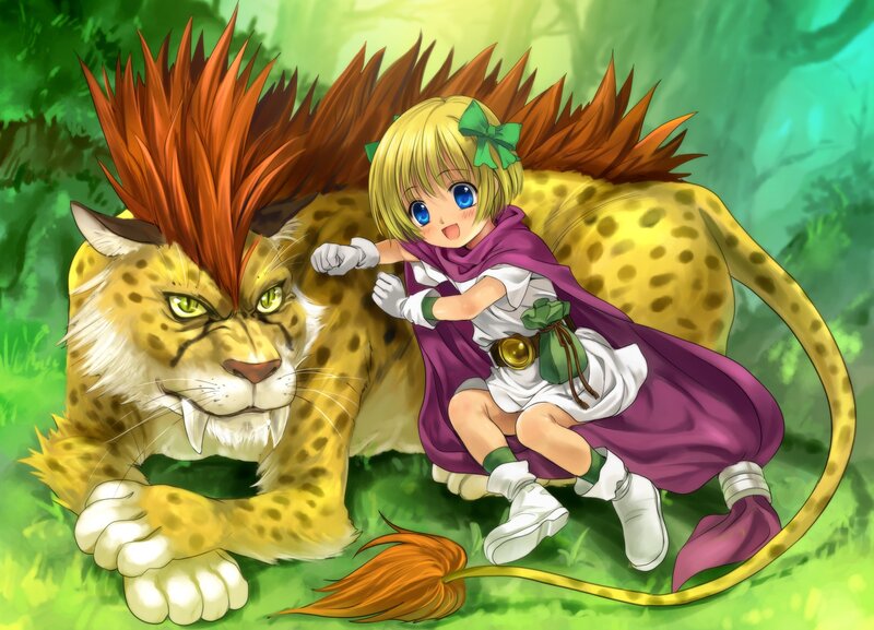 girl with a lion in the forest