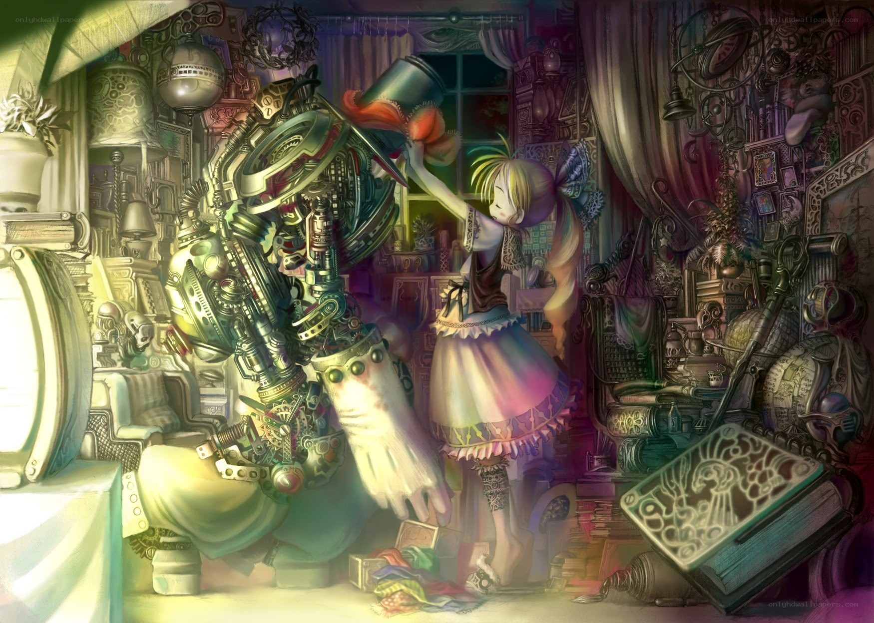 Girl with a mechanical robot