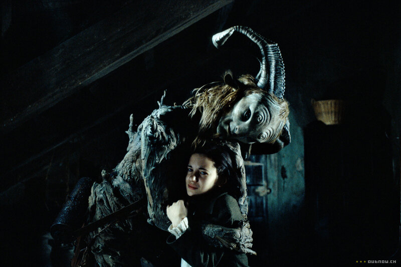Girl with a monster in dark room