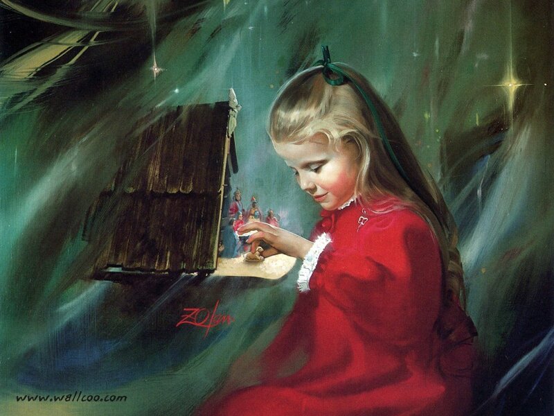 Girl with a nativity scene