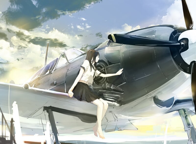 Girl with a vintage airplane