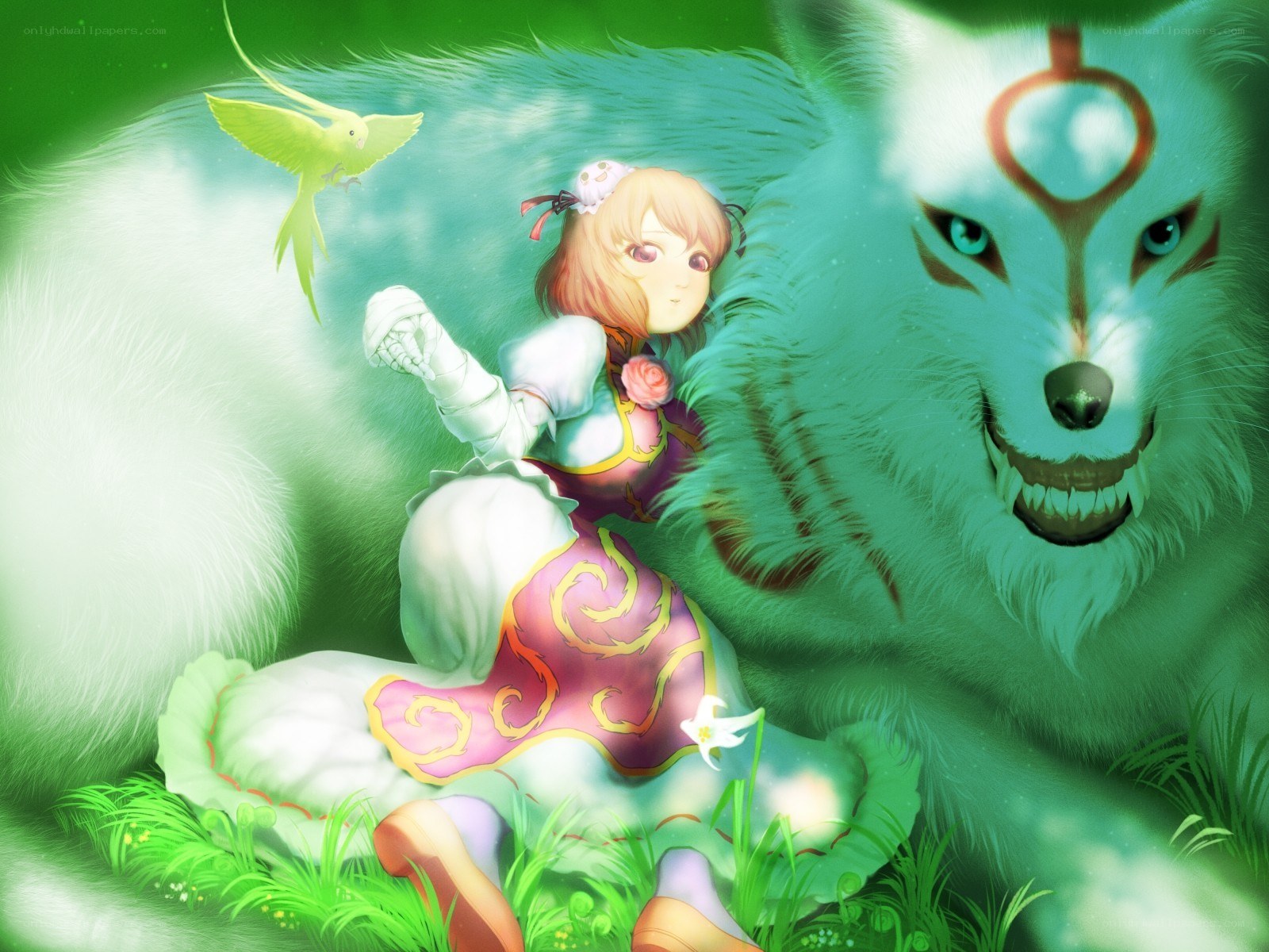 Girl with a white wolf