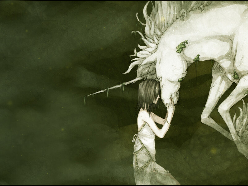 girl with a wounded unicorn