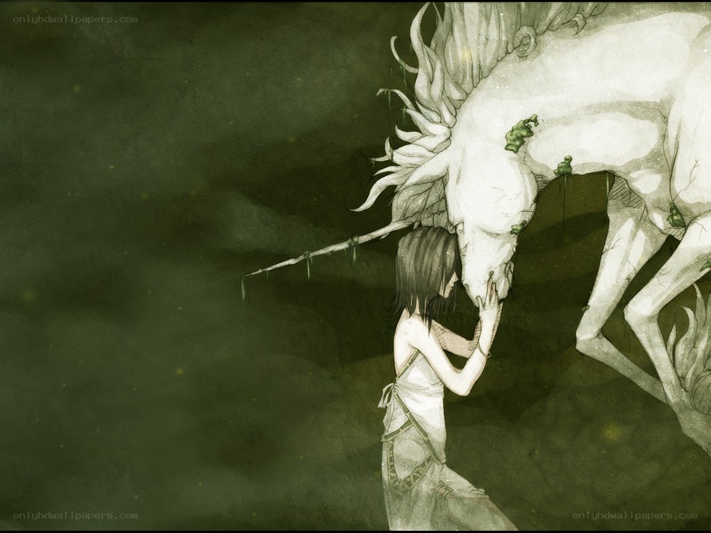 girl with a wounded unicorn