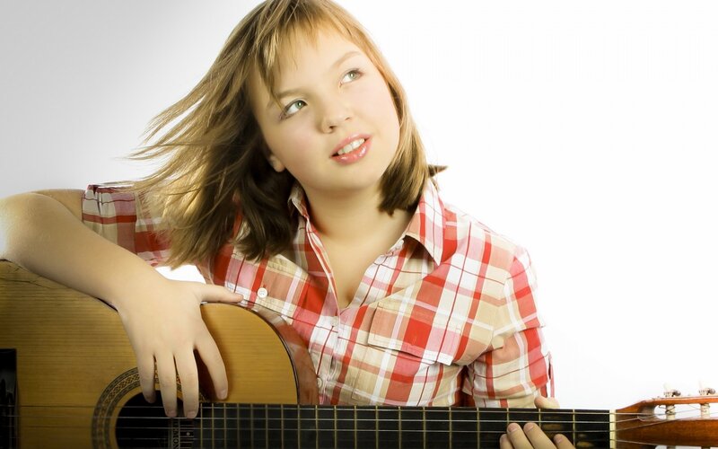 Girl with Acoustic Guitar — Red