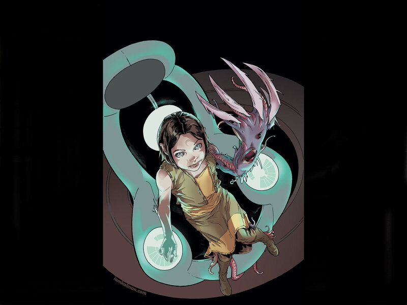 Girl with Alien Creature — Teal