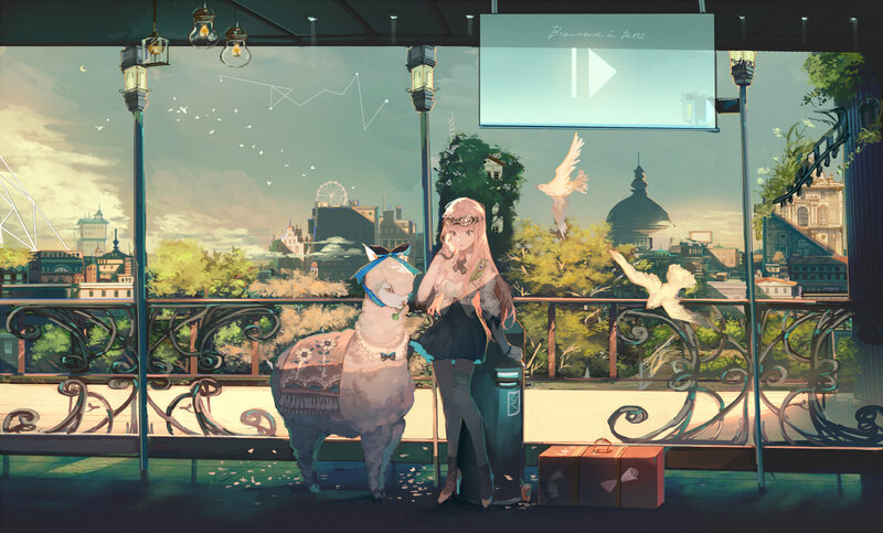 Girl with Alpaca on Balcony