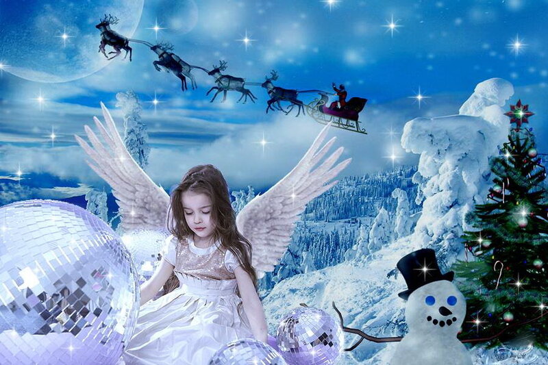 Girl with Angel Wings — Blue, Festive