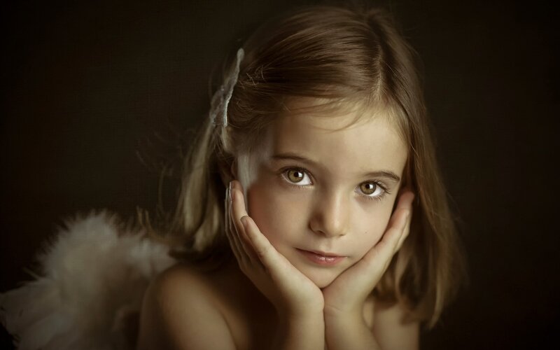 Girl with Angel Wings — Brown, Dramatic, Photograph