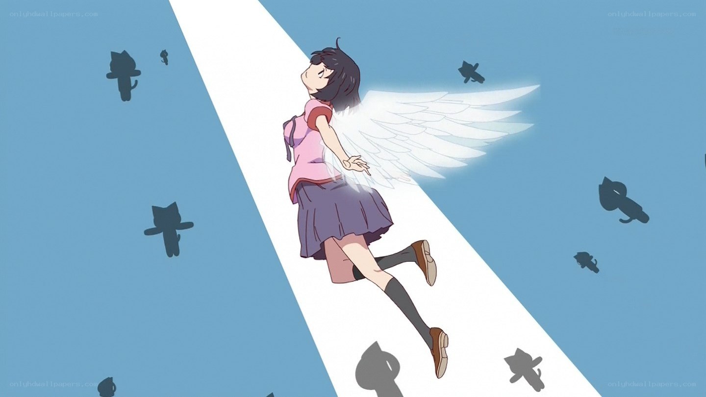 girl with angel wings flying